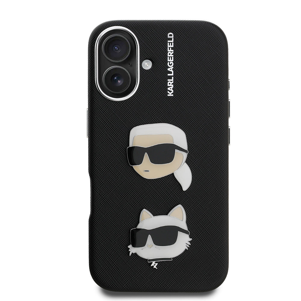 Apple iPhone 16 Case Karl Lagerfeld Original Licensed K&C Heads Pin Cover Black