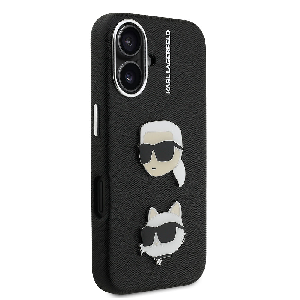 Apple iPhone 16 Case Karl Lagerfeld Original Licensed K&C Heads Pin Cover Black