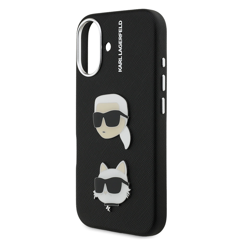 Apple iPhone 16 Case Karl Lagerfeld Original Licensed K&C Heads Pin Cover Black
