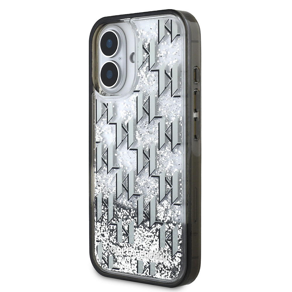 Apple iPhone 16 Case Karl Lagerfeld Original Licensed Glittery KL Written Monogram Gradient Cover Black
