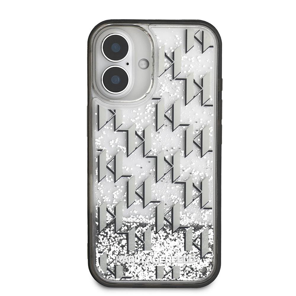 Apple iPhone 16 Case Karl Lagerfeld Original Licensed Glittery KL Written Monogram Gradient Cover Black