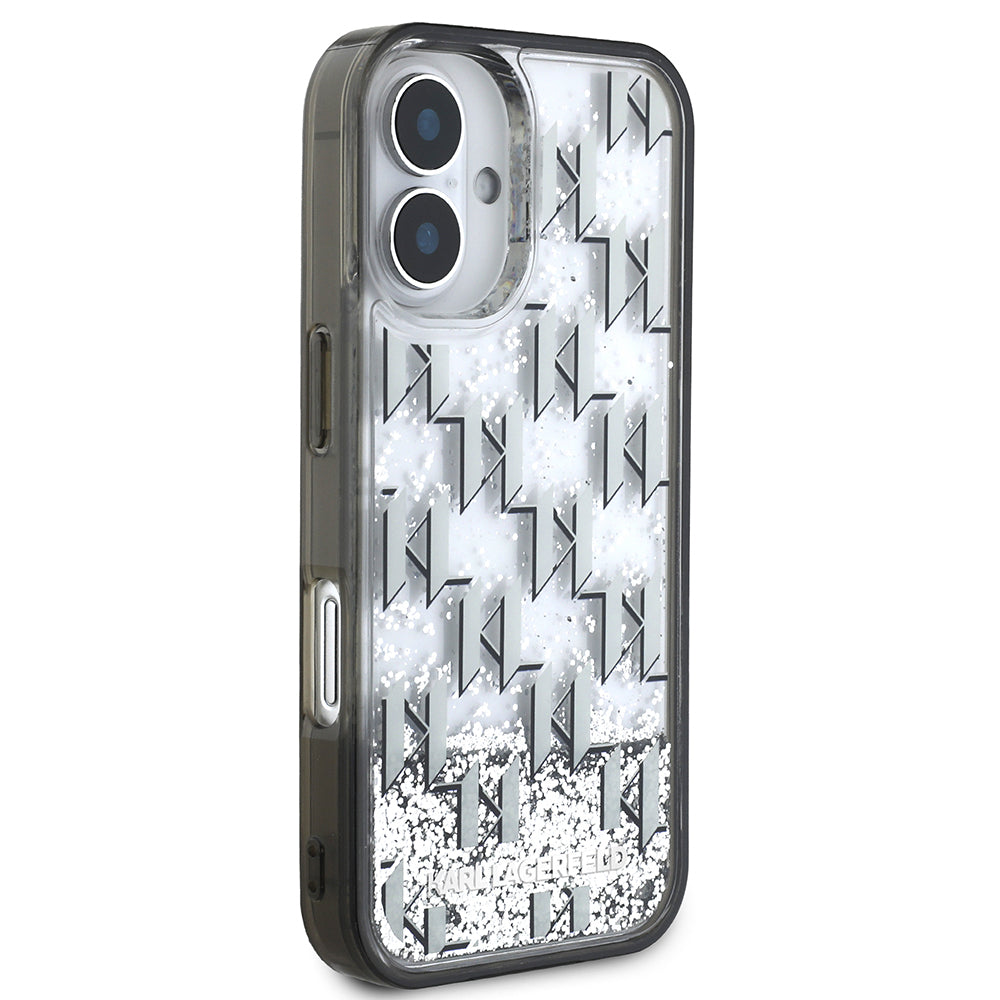 Apple iPhone 16 Case Karl Lagerfeld Original Licensed Glittery KL Written Monogram Gradient Cover Black