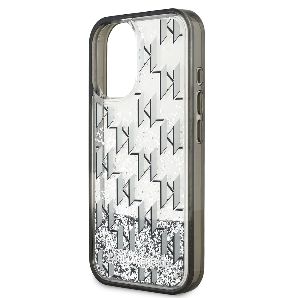 Apple iPhone 16 Case Karl Lagerfeld Original Licensed Glittery KL Written Monogram Gradient Cover Black