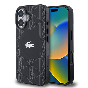 Apple iPhone 16 Kılıf Lacoste Orjinal Lisanslı M-safe Şarj Özellikli IML Baskılı Gümüş Timsah Logolu Monogram Kapak