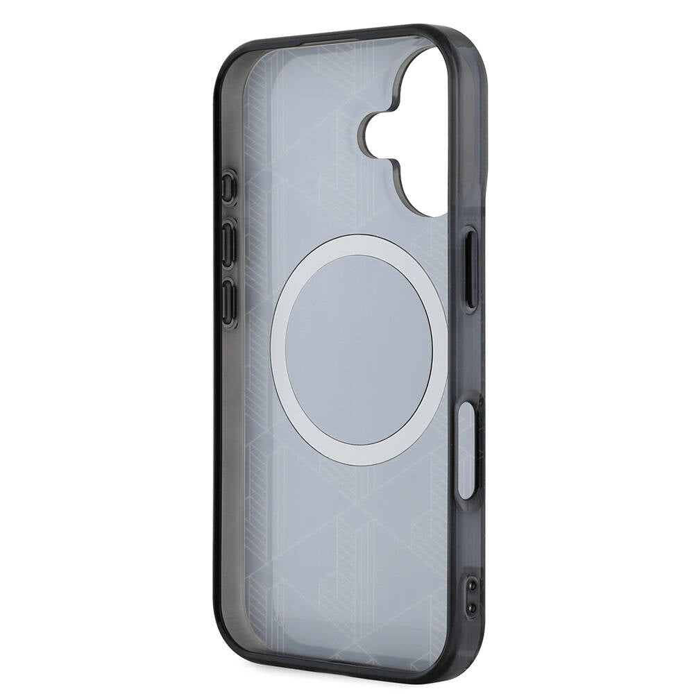 Apple iPhone 16 Case Lacoste Original Licensed M-Safe Charging Feature IML Printed Silver Crocodile Logo Monogram Cover Navy Blue