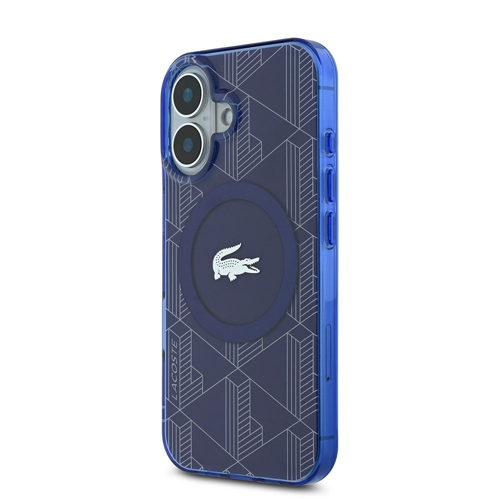 Apple iPhone 16 Case Lacoste Original Licensed M-Safe Charging Feature IML Printed Silver Crocodile Logo Monogram Cover Green
