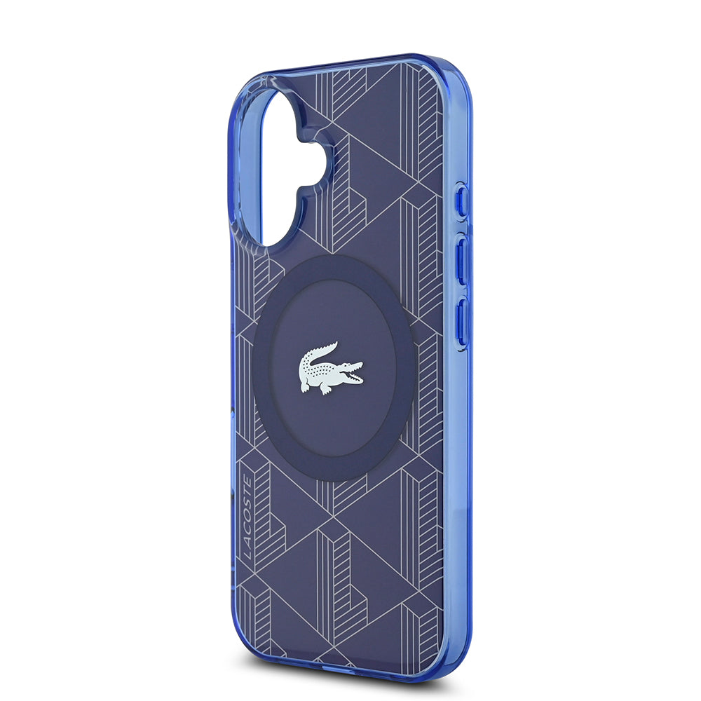 Apple iPhone 16 Case Lacoste Original Licensed M-Safe Charging Feature IML Printed Silver Crocodile Logo Monogram Cover Green