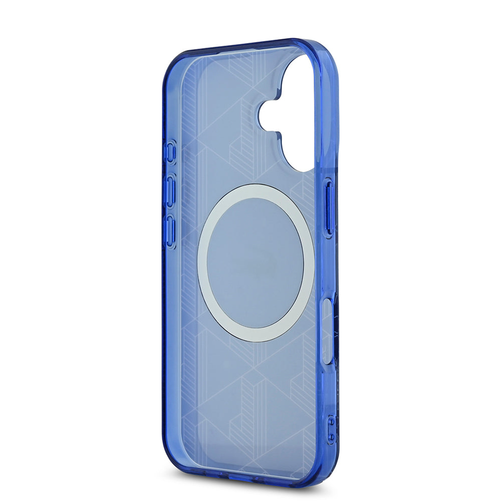 Apple iPhone 16 Case Lacoste Original Licensed M-Safe Charging Feature IML Printed Silver Crocodile Logo Monogram Cover Navy Blue