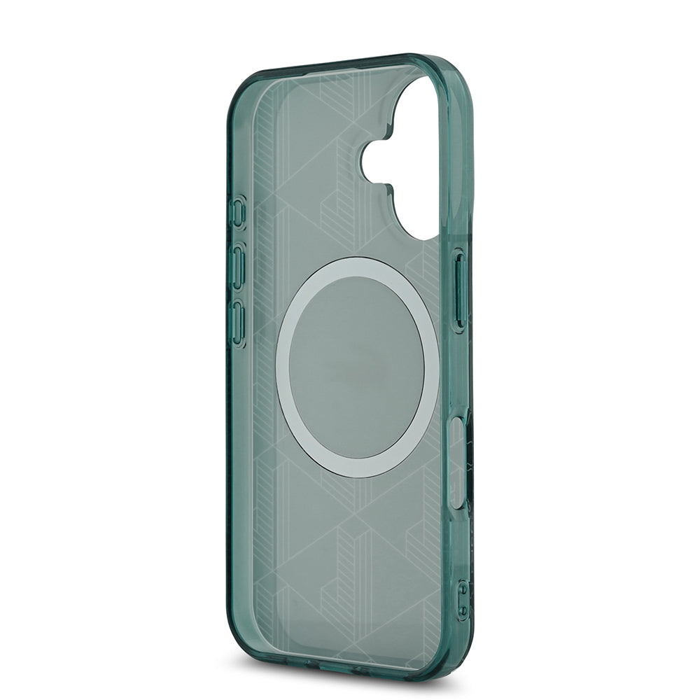 Apple iPhone 16 Case Lacoste Original Licensed M-Safe Charging Feature IML Printed Silver Crocodile Logo Monogram Cover Navy Blue