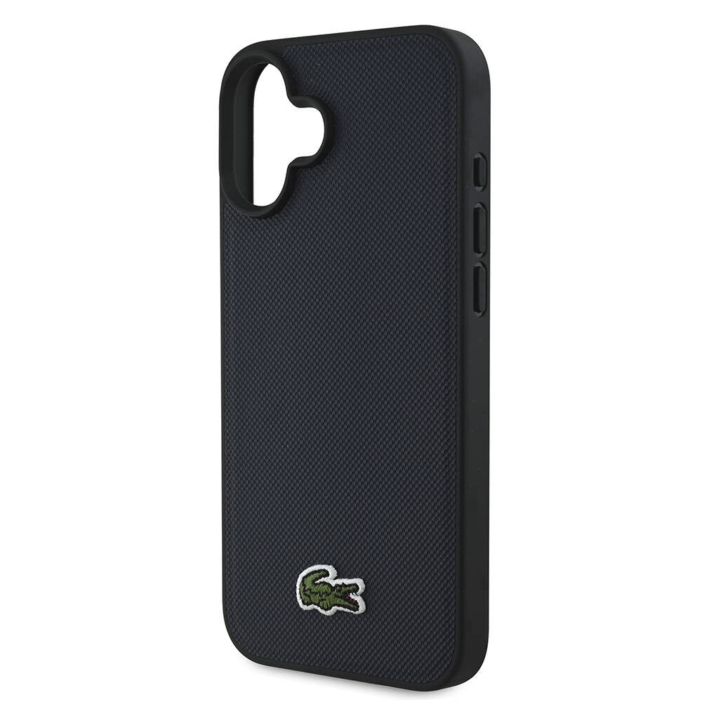 Apple iPhone 16 Case Lacoste Original Licensed PU Pique Patterned Back Surface Iconic Crocodile Woven Logo Cover Navy Blue