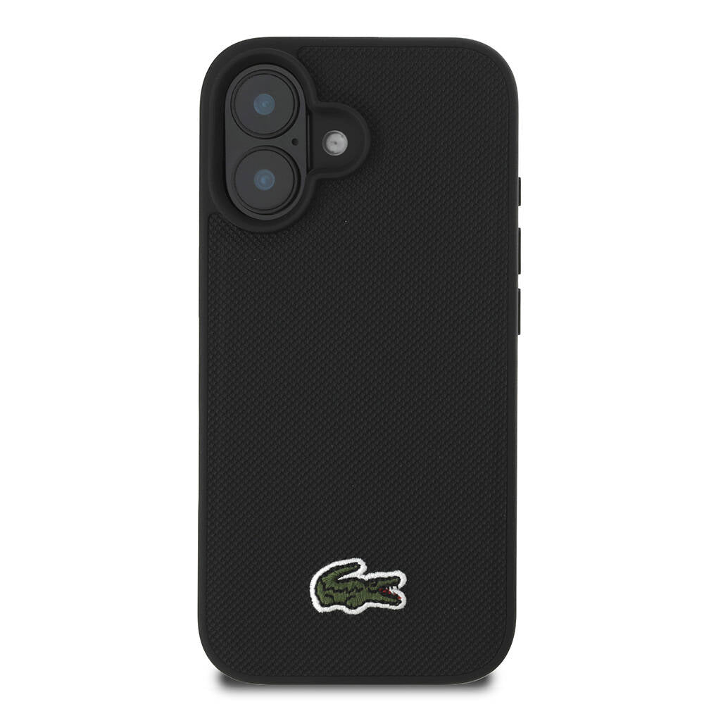 Apple iPhone 16 Case Lacoste Original Licensed PU Pique Patterned Back Surface Iconic Crocodile Woven Logo Cover Dark Green