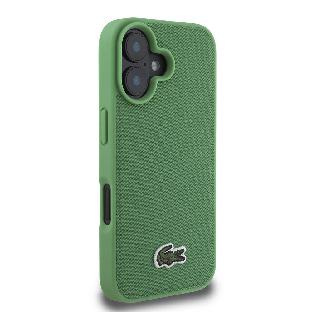 Apple iPhone 16 Case Lacoste Original Licensed PU Pique Patterned Back Surface Iconic Crocodile Woven Logo Cover Dark Green