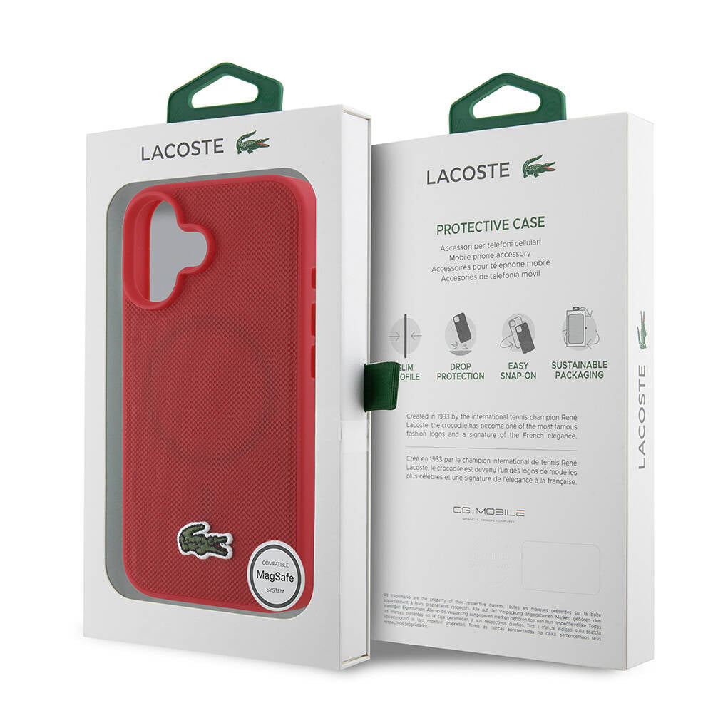 Apple iPhone 16 Case Lacoste Original Licensed PU Pique Patterned Back Surface Iconic Crocodile Woven Logo Cover Dark Green