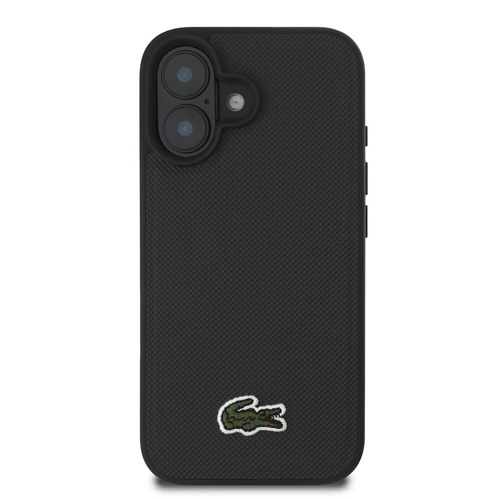 Apple iPhone 16 Case Lacoste Original Licensed PU Pique Patterned Back Surface Iconic Crocodile Woven Logo Cover Navy Blue