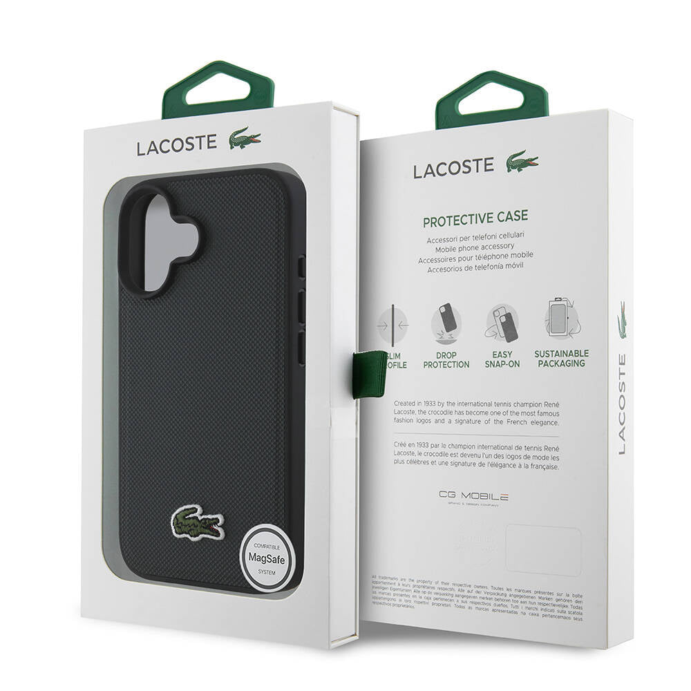 Apple iPhone 16 Case Lacoste Original Licensed PU Pique Patterned Back Surface Iconic Crocodile Woven Logo Cover Navy Blue