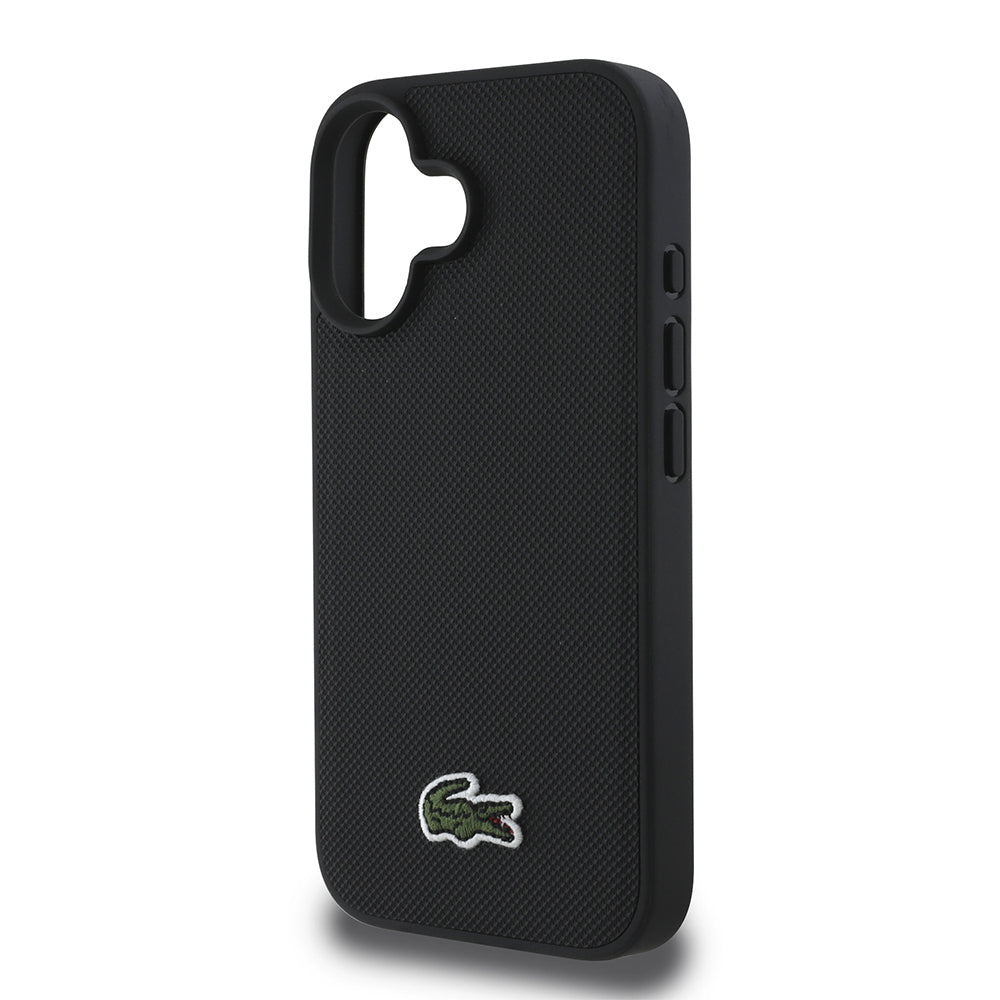 Apple iPhone 16 Case Lacoste Original Licensed PU Pique Patterned Back Surface Iconic Crocodile Woven Logo Cover + Type-C Cable 1.5m Black
