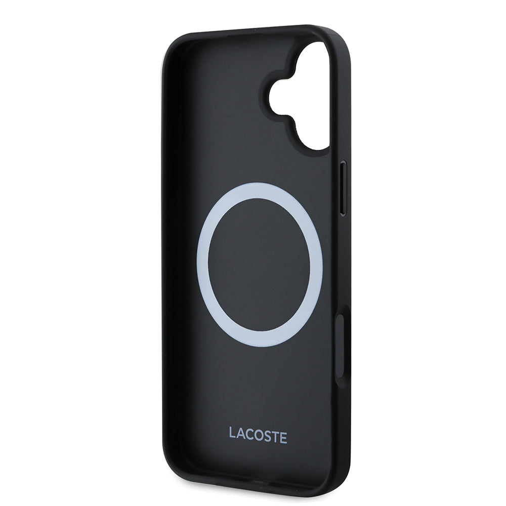 Apple iPhone 16 Case Lacoste Original Licensed PU Pique Patterned Back Surface Iconic Crocodile Woven Logo Cover + Type-C Cable 1.5m Black