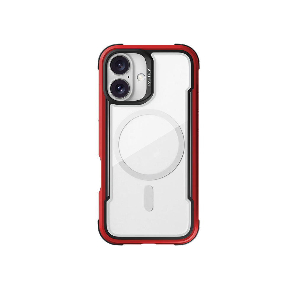 Apple iPhone 16 Case M-Safe Charging Feature Airbag Raptic Shield Series Transparent Back Cover Red