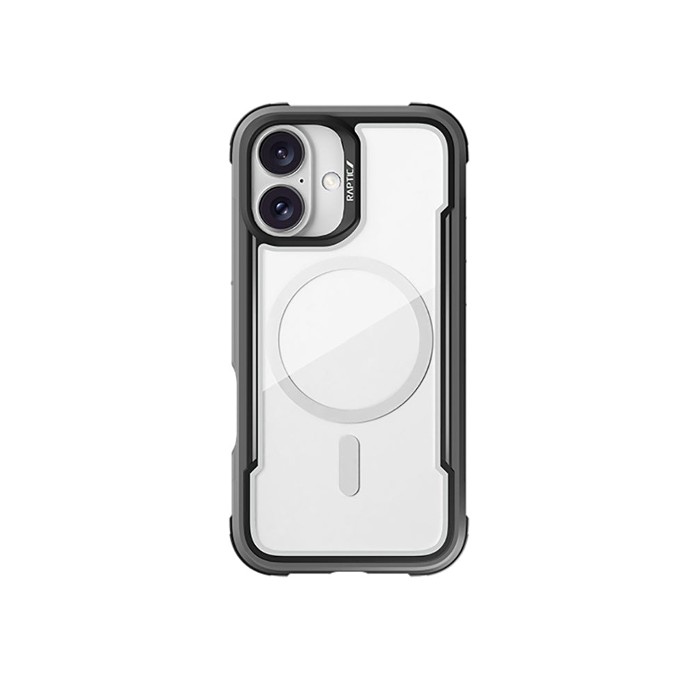 Apple iPhone 16 Case with M-Safe Charging and Airbag, Raptic Shield Series Transparent Back Cover, Black