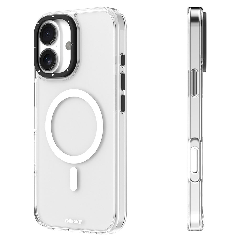 Apple iPhone 16 Case M-safe Charging Feature Glass Back Surface TPU Youngkit Gemstone Series Cover Black
