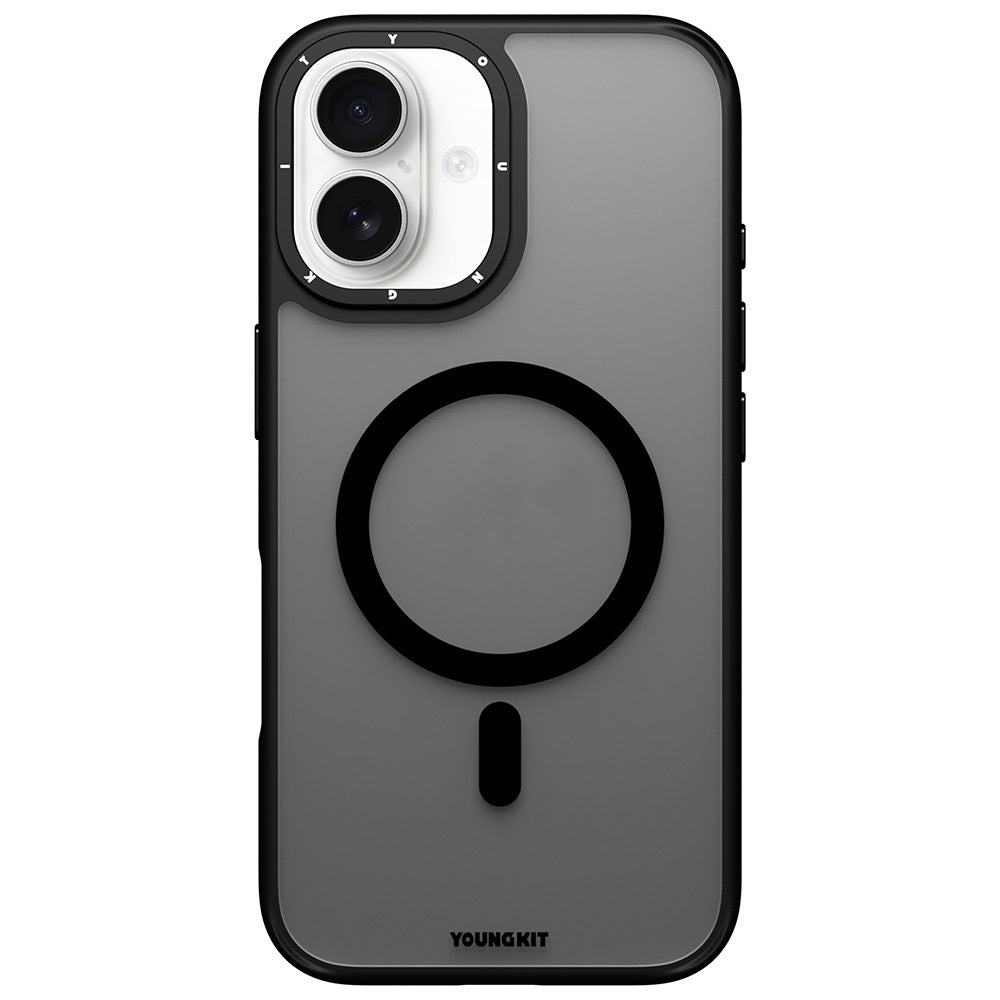 Apple iPhone 16 Case M-safe Charging Feature Glass Back Surface TPU Youngkit Gemstone Series Cover Black