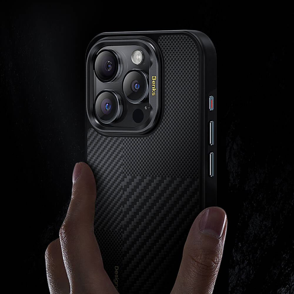 Apple iPhone 16 Case M-safe Charging Carbon Fiber Benks Montage Hybrid ArmorPro Kevlar Cover Black