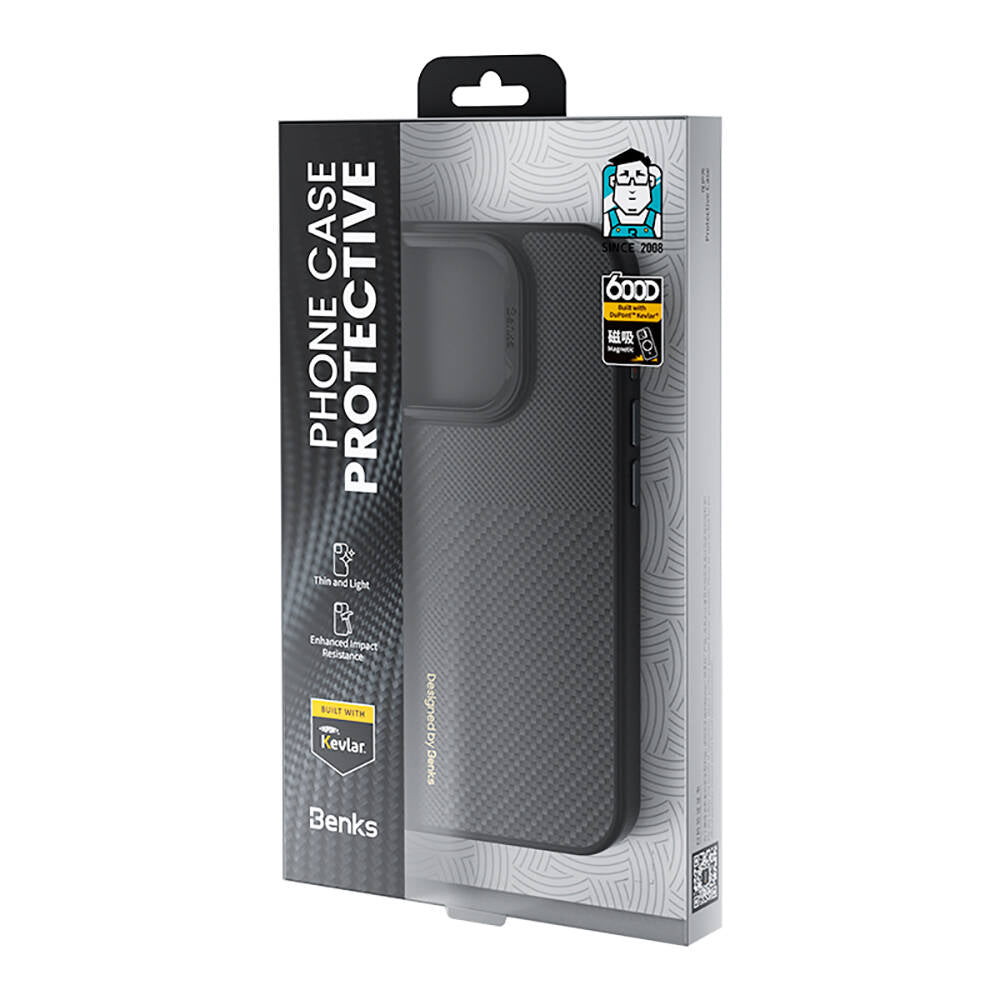 Apple iPhone 16 Case M-safe Charging Carbon Fiber Benks Montage Hybrid ArmorPro Kevlar Cover Black