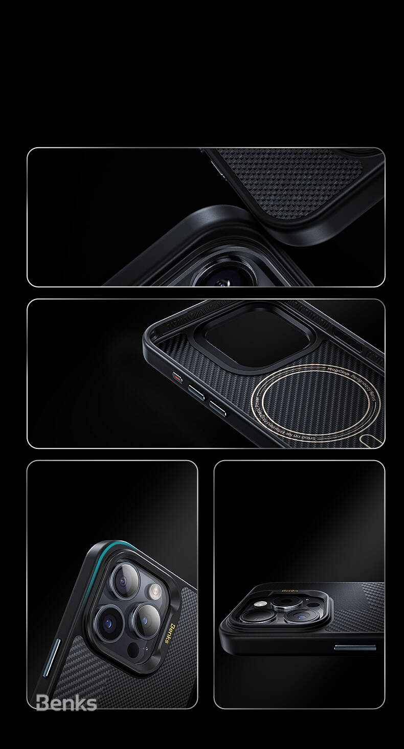 Apple iPhone 16 Case M-safe Charging Carbon Fiber Benks Montage Hybrid ArmorPro Kevlar Cover Black
