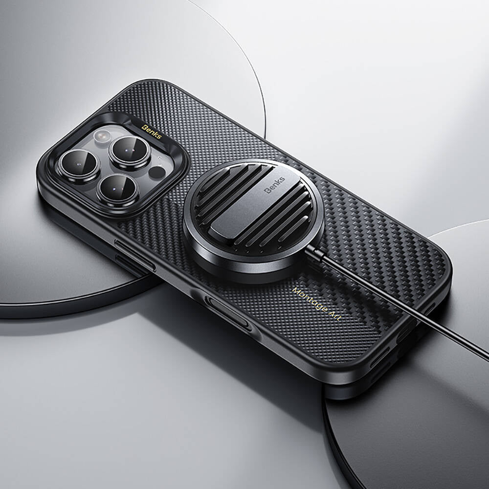 Apple iPhone 16 Case M-safe Charging Carbon Fiber Benks Montage Hybrid ArmorPro Kevlar Cover Black
