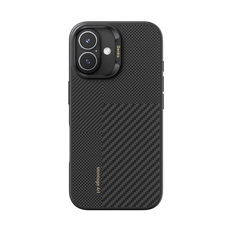 Apple iPhone 16 Case M-safe Charging Carbon Fiber Benks Montage Hybrid ArmorPro Kevlar Cover Black