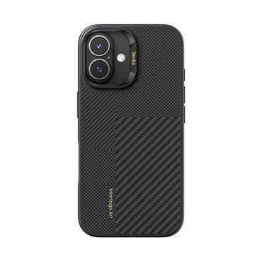 Apple iPhone 16 Kılıf M-safe Şarj Özellikli Karbon Fiber Benks Montage Hybrid ArmorPro Kevlar Kapak Siyah