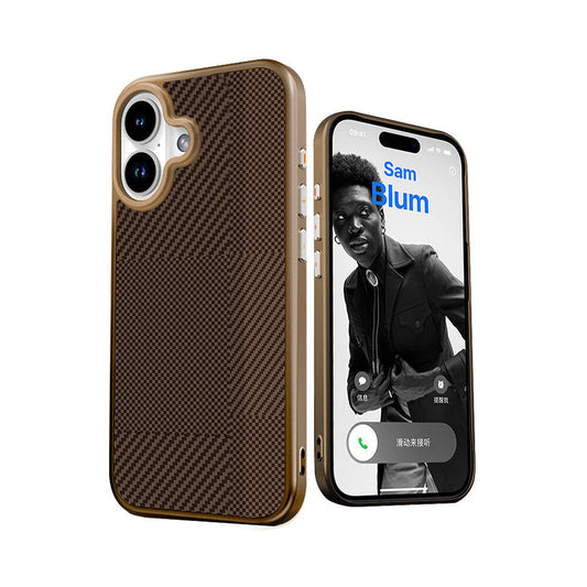 Apple iPhone 16 Kılıf M-safe Şarj Özellikli Karbon Fiber Desenli Mutural Montage Kapak Kahverengi