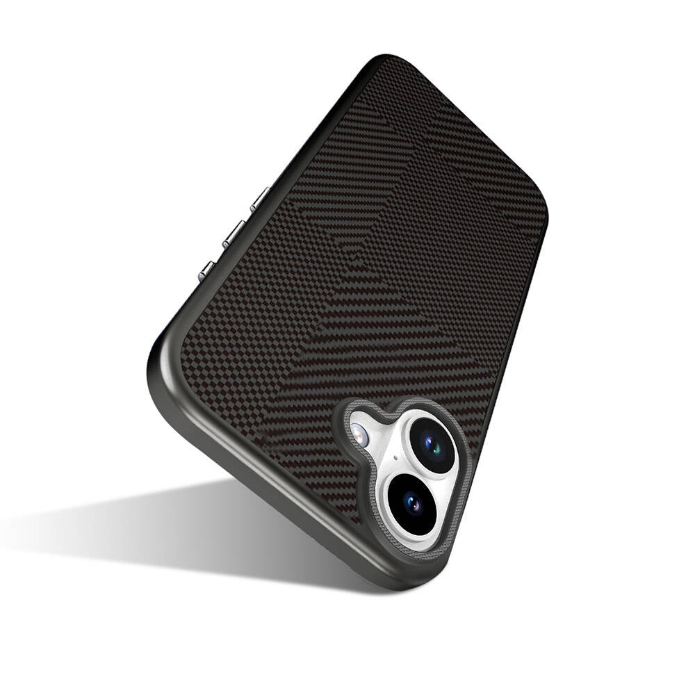 Apple iPhone 16 Case with M-safe Charging Function Carbon Fiber Pattern Mutural Montage Cover Brown