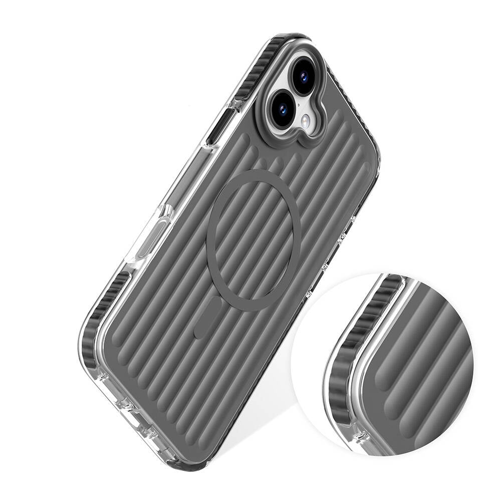 Apple iPhone 16 Kılıf M-safe Şarj Özellikli Oyuklu Tasarım Mutural Bumpy Clear Kapak Gümüş
