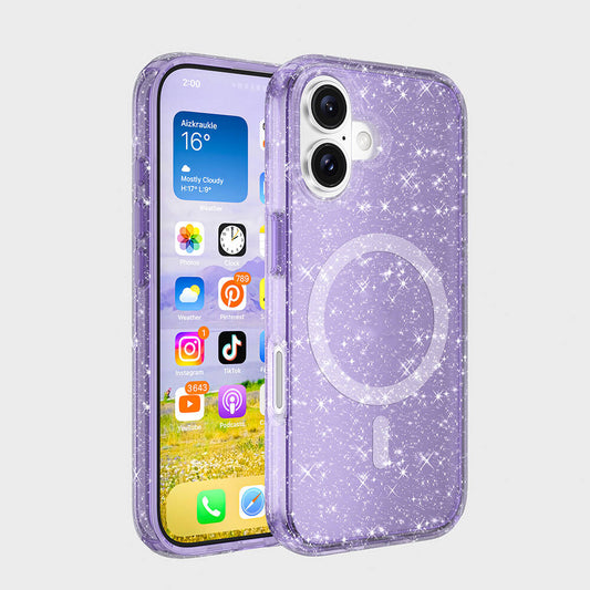 Apple iPhone 16 Case M-safe Charging Feature Shining Glitter Transparent Colorful Zore Allstar Cover Purple
