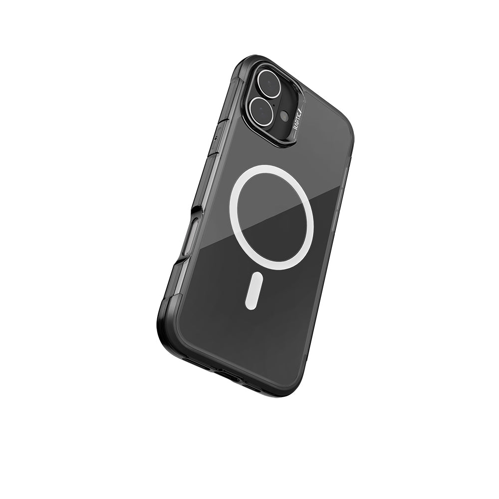 Apple iPhone 16 Case M-Safe Charging Feature Raptic Air Series Airbag Design Metal Corner Transparent Cover Black