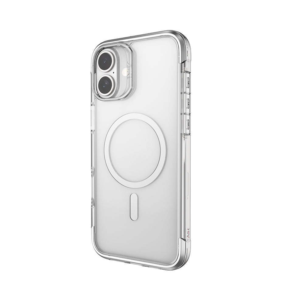Apple iPhone 16 Case M-Safe Charging Feature Raptic Air Series Airbag Design Metal Corner Transparent Cover Black