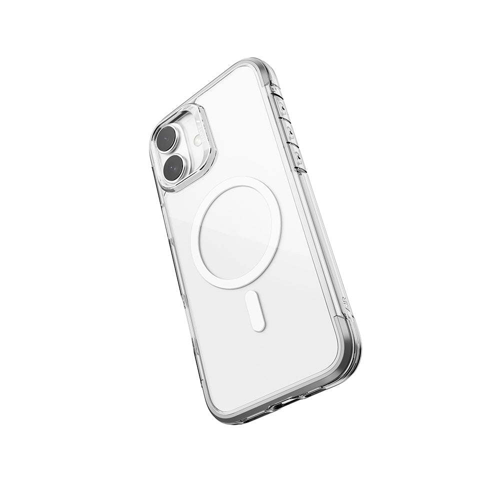 Apple iPhone 16 Case M-Safe Charging Feature Raptic Air Series Airbag Design Metal Corner Transparent Cover Black