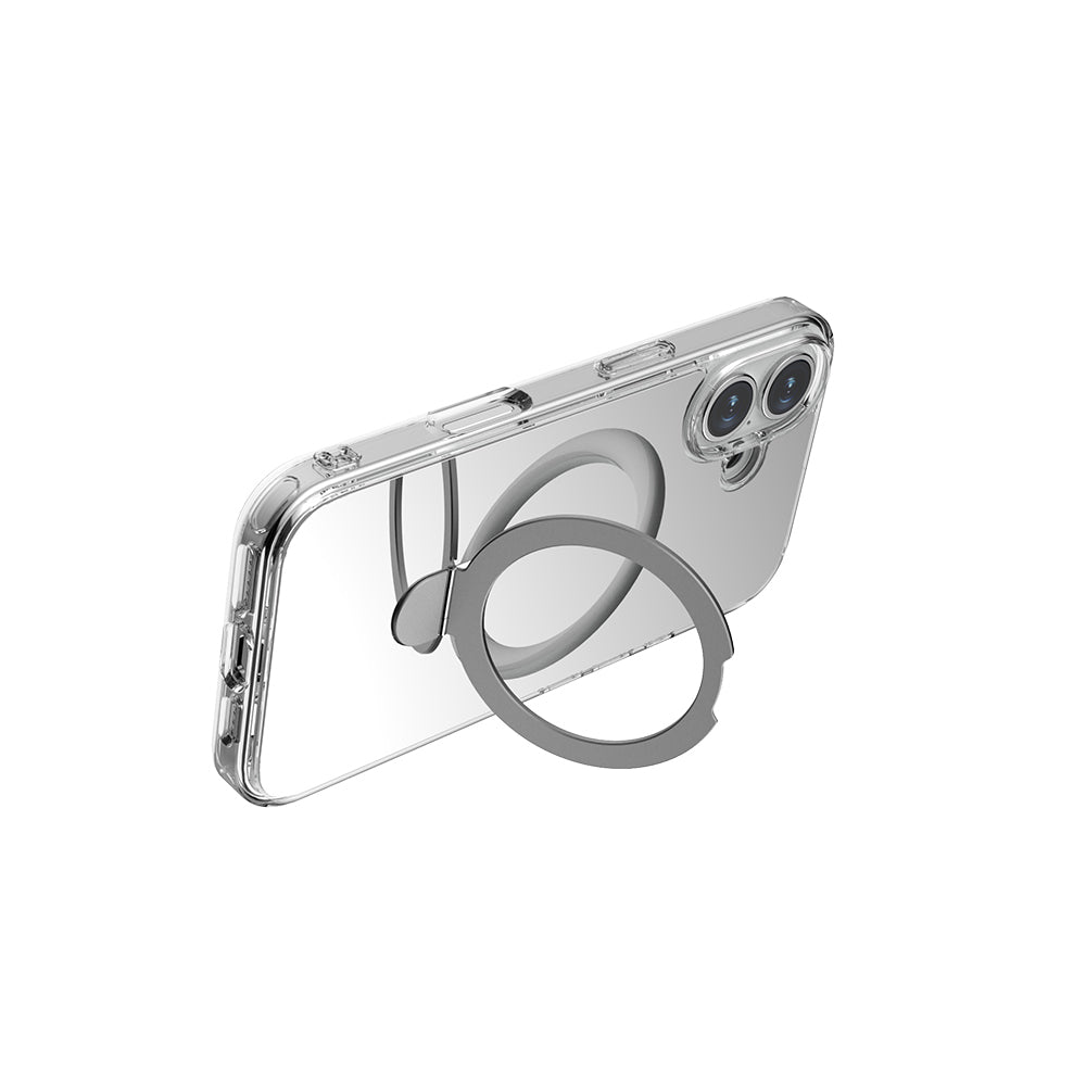 Apple iPhone 16 Case M-safe Charging Feature Raptic Air Stand Series Mirrored Back Surface Stand Cover Gray