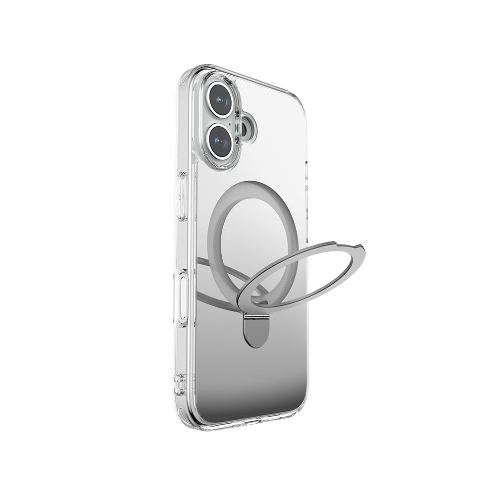 Apple iPhone 16 Case M-safe Charging Feature Raptic Air Stand Series Mirrored Back Surface Stand Cover Gray