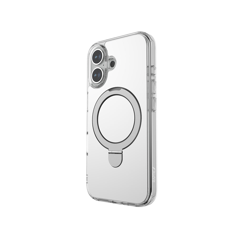 Apple iPhone 16 Case M-safe Charging Feature Raptic Air Stand Series Mirrored Back Surface Stand Cover Gray