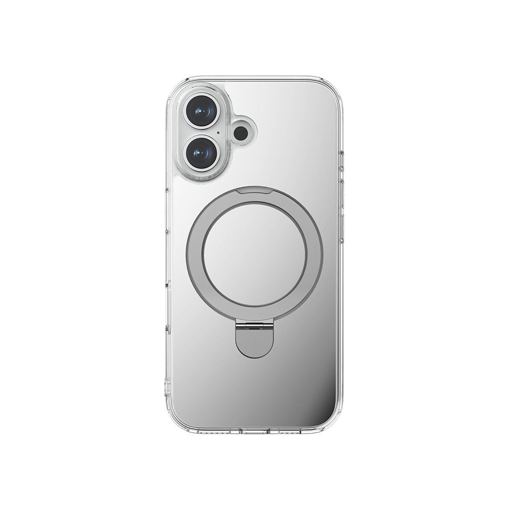 Apple iPhone 16 Case M-safe Charging Feature Raptic Air Stand Series Mirrored Back Surface Stand Cover Gray