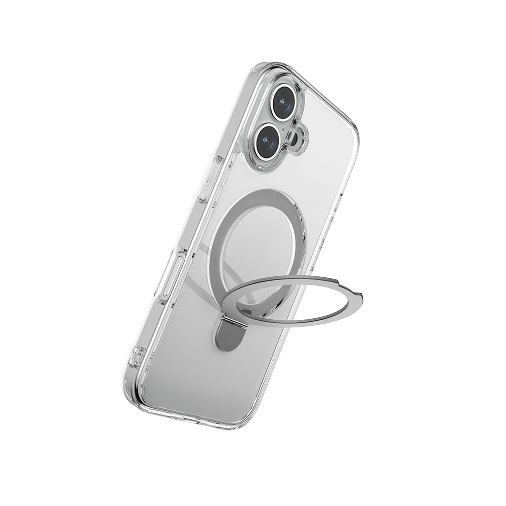 Apple iPhone 16 Case M-safe Charging Feature Raptic Air Stand Series Frosted Transparent Design Stand Cover Transparent
