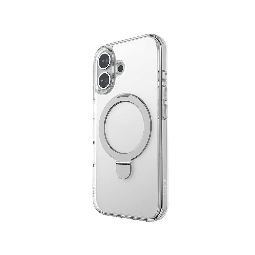 Apple iPhone 16 Case M-safe Charging Feature Raptic Air Stand Series Frosted Transparent Design Stand Cover Transparent