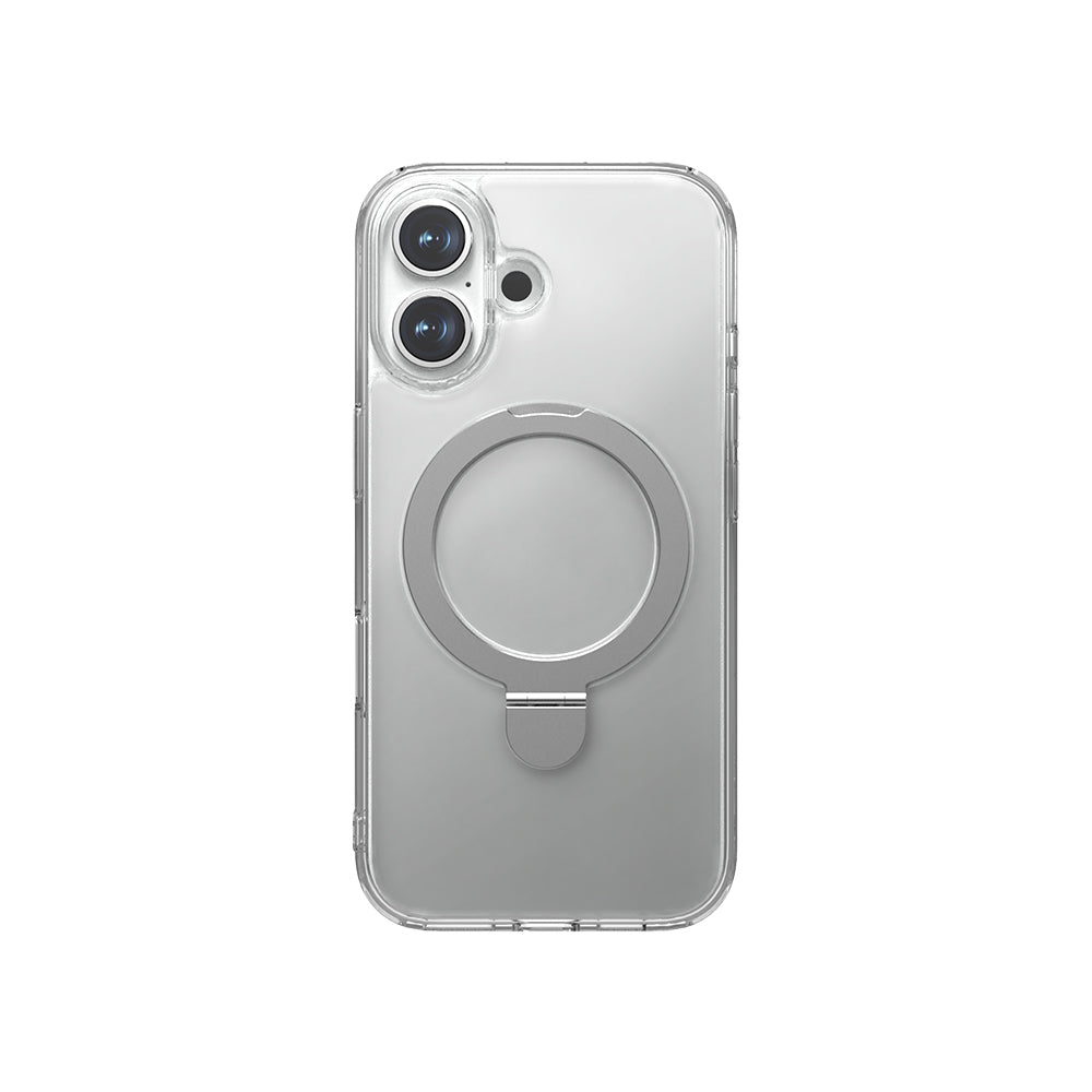 Apple iPhone 16 Case M-safe Charging Feature Raptic Air Stand Series Frosted Transparent Design Stand Cover Transparent