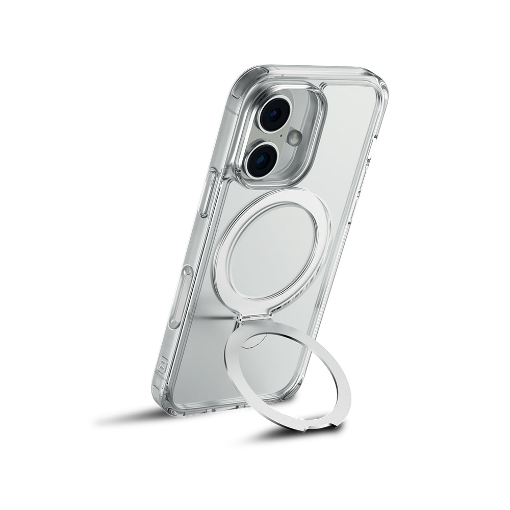Apple iPhone 16 Case M-safe Charging Feature Raptic Air Stand Series Frosted Transparent Design Stand Cover Transparent