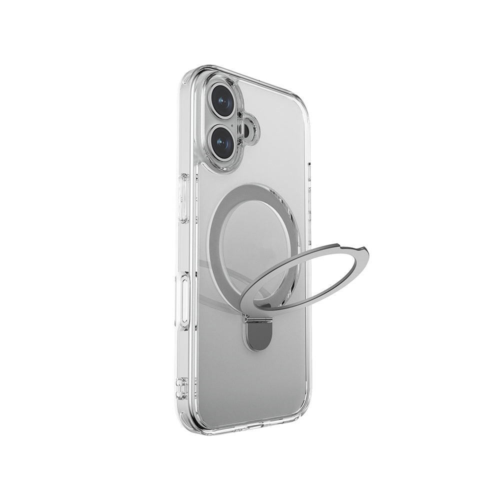 Apple iPhone 16 Case M-safe Charging Feature Raptic Air Stand Series Frosted Transparent Design Stand Cover Transparent
