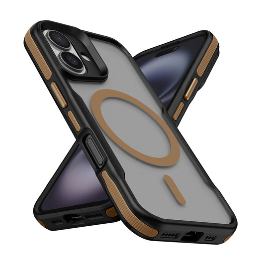 Apple iPhone 16 Case M-safe Charging Feature Colorful Edge Airbag Strip Zore Lamer Cover Titanium-Gold