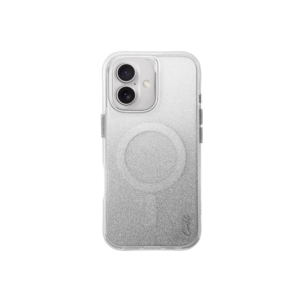 Apple iPhone 16 Case with M-safe Charging Feature, Glittery Back Surface, Strap, Coehl Lumino Cover, Silver