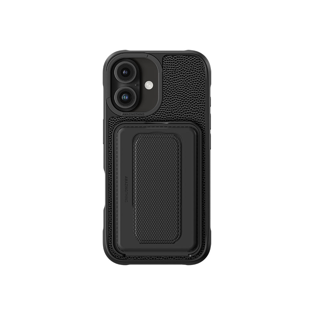 Apple iPhone 16 Case M-safe Charging Stand Card Holder Set Amazingthing Glamour Luxe Series Cover Black